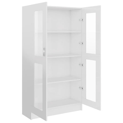 Vitrinskåp vit högglans 82,5x30,5x150 cm konstruerat trä