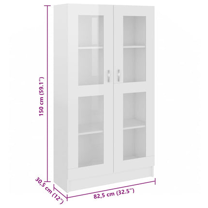 Vitrinskåp vit högglans 82,5x30,5x150 cm konstruerat trä