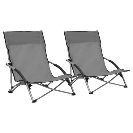 Hopfällbara strandstolar 2 st grå tyg