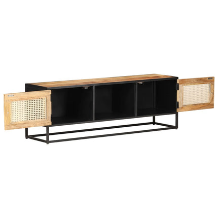 Tv-bänk 120x30x40 cm massivt grovt mangoträ&naturlig rotting