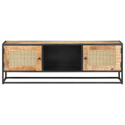 Tv-bänk 120x30x40 cm massivt grovt mangoträ&naturlig rotting