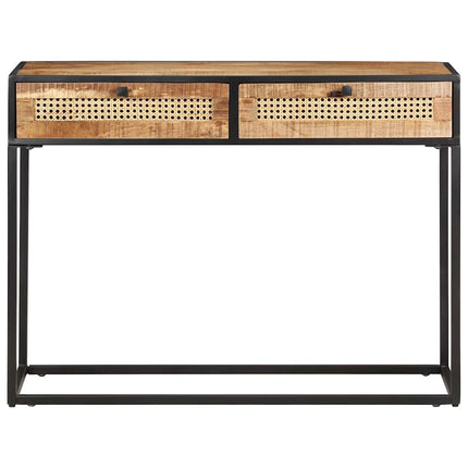 Konsolbord 100x35x75 cm grovt mangoträ och naturlig rotting
