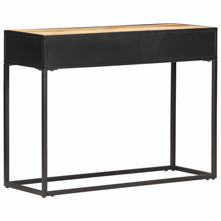 Konsolbord 100x35x75 cm grovt mangoträ och naturlig rotting