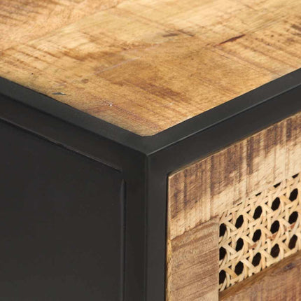 Konsolbord 100x35x75 cm grovt mangoträ och naturlig rotting
