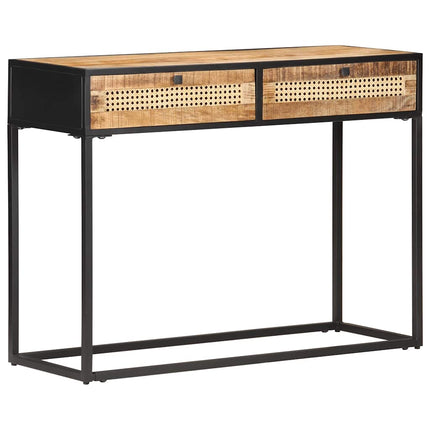 Konsolbord 100x35x75 cm grovt mangoträ och naturlig rotting
