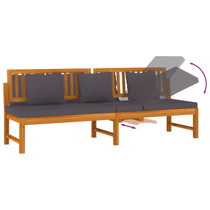 Dagbädd med gråa dynor 200x60x75 cm massivt akaciaträ