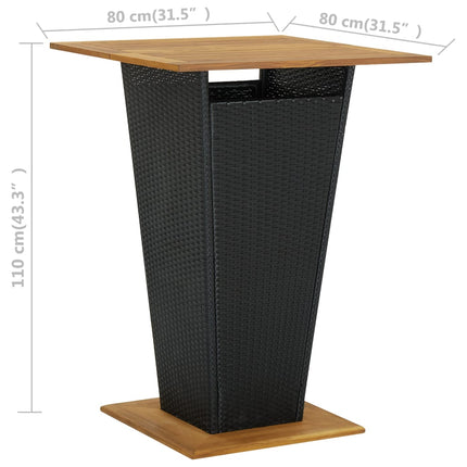 Barbord svart 80x80x110 cm konstrotting och massivt akaciaträ