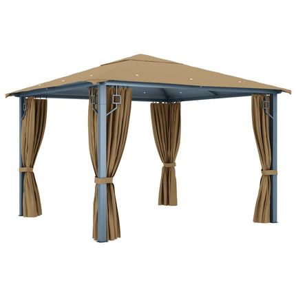 Paviljong med draperier 300x300 cm taupe aluminium