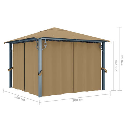 Paviljong med draperier 300x300 cm taupe aluminium