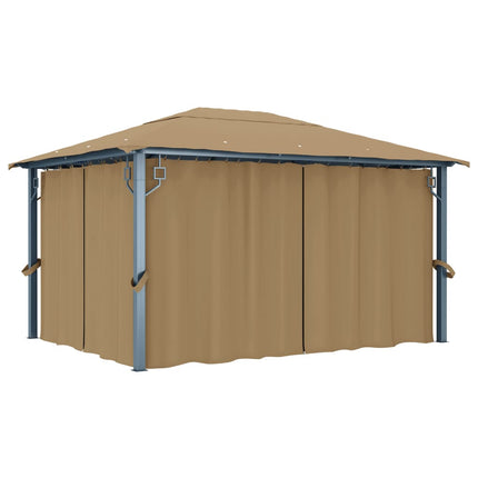 Paviljong med draperier 400x300 cm taupe aluminium