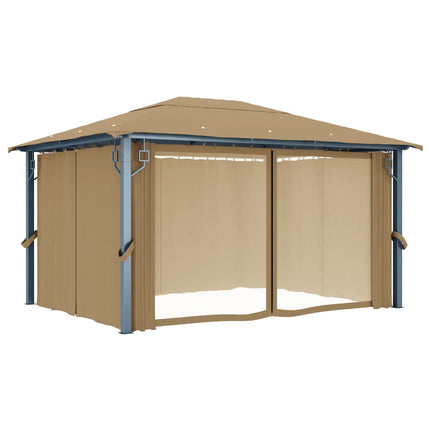 Paviljong med draperier 400x300 cm taupe aluminium