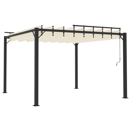 Paviljong med lamelltak 3x3 m gräddvit tyg och aluminium