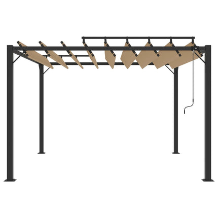 Paviljong med lamelltak 3x3 m taupe tyg och aluminium