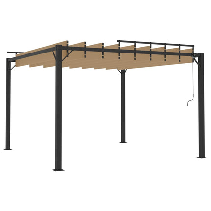 Paviljong med lamelltak 3x3 m taupe tyg och aluminium