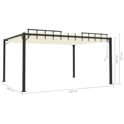 Paviljong med lamelltak 3x4 m gräddvit tyg och aluminium
