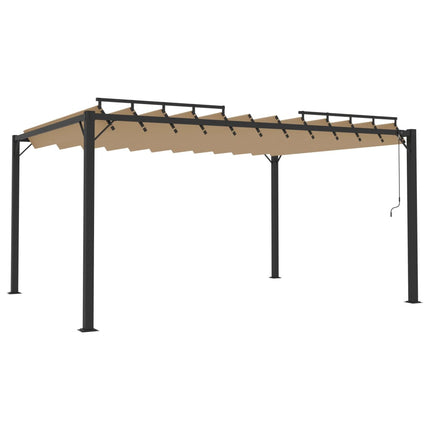 Paviljong med lamelltak 3x4 m taupe tyg och aluminium