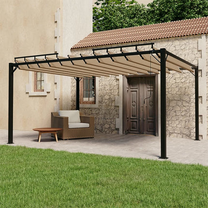 Paviljong med lamelltak 3x4 m taupe tyg och aluminium