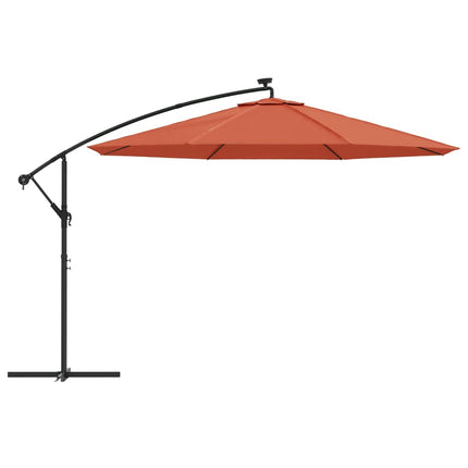 Frihängande trädgårdsparasoll med LEDs terrakotta 350 cm