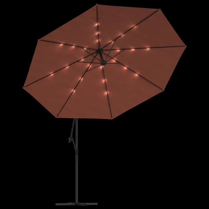 Frihängande trädgårdsparasoll med LEDs terrakotta 350 cm