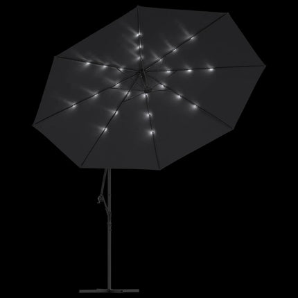 Frihängande trädgårdsparasoll med LEDs svart 350 cm
