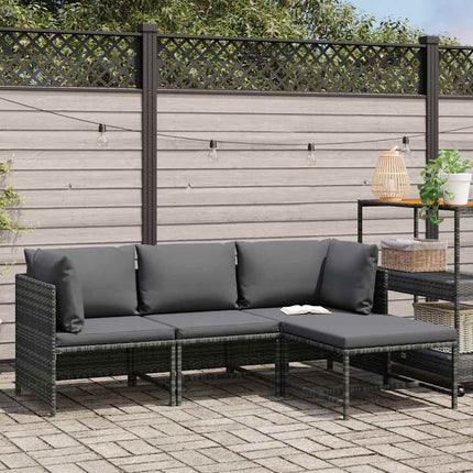 Loungegrupp för trädgården med dynor 4 delar konstrotting grå