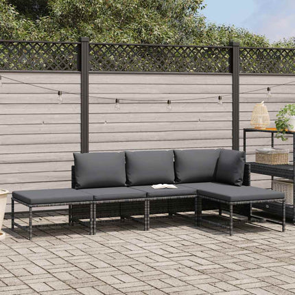 Loungegrupp för trädgården med dynor 5 delar konstrotting grå