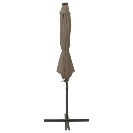 Frihängande trädgårdsparasoll med stång och LEDs taupe 300 cm