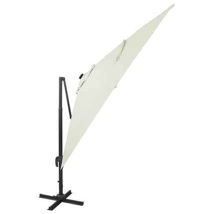 Frihängande trädgårdsparasoll med stång och LEDs sand 300 cm