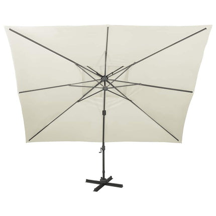 Fribärande trädgårdsparasoll med dubbel topp sand 400x300 cm