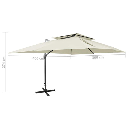 Fribärande trädgårdsparasoll med dubbel topp sand 400x300 cm