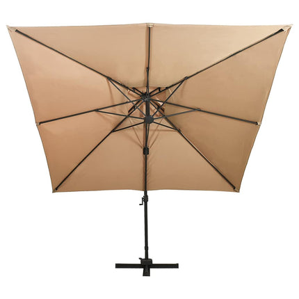 Fribärande trädgårdsparasoll med dubbel topp 300x300 cm taupe