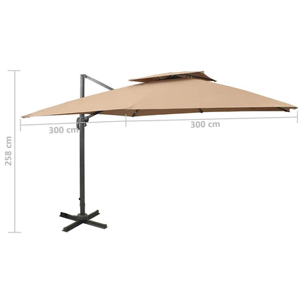 Fribärande trädgårdsparasoll med dubbel topp 300x300 cm taupe