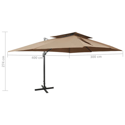 Frihängande trädgårdsparasoll med ventilation taupe 400x300 cm