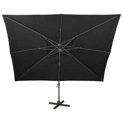 Fribärande trädgårdsparasoll med dubbel topp svart 400x300 cm