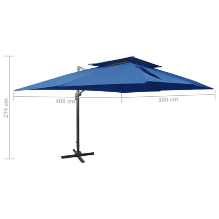 Frihängande trädgårdsparasoll med ventilation azurblå 400x300cm