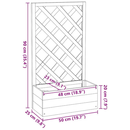 Odlingslåda med spaljé grå 50x25x90 cm massivt granträ
