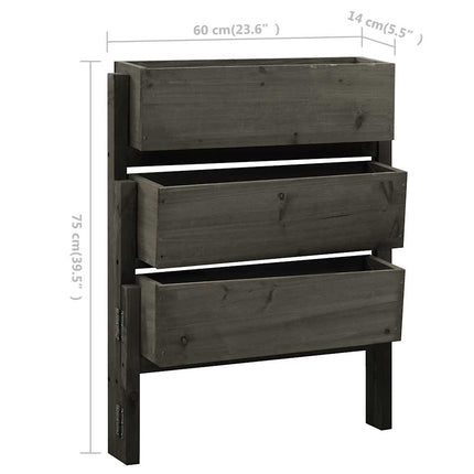 Infällbar odlingslåda grå 60x14x75 cm massivt granträ