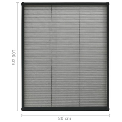 Plisserat insektsnät för fönster antracit 80x100 cm aluminium