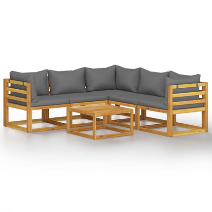 Loungegrupp med dynor 6 delar massivt akaciaträ