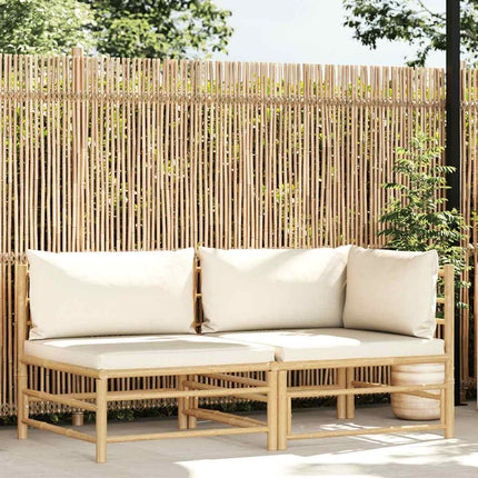 Loungegrupp för trädgården med gräddvita dynor 2 delar bambu