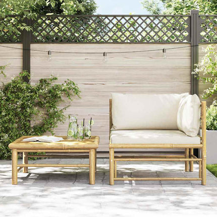 Loungegrupp för trädgården med gräddvita dynor 2 delar bambu