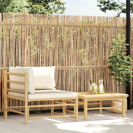Loungegrupp för trädgården med gräddvita dynor 2 delar bambu