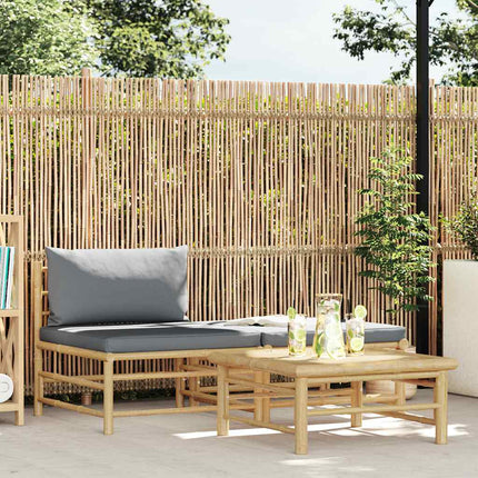 Loungegrupp för trädgården med mörkgråa dynor 3 delar bambu