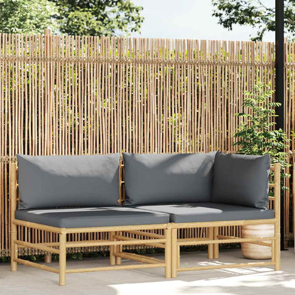 Loungegrupp för trädgården med mörkgråa dynor 2 delar bambu