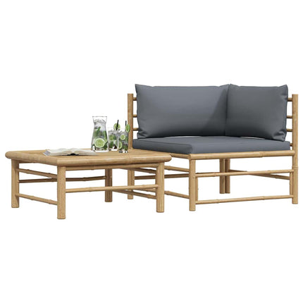Loungegrupp för trädgården med mörkgråa dynor 2 delar bambu