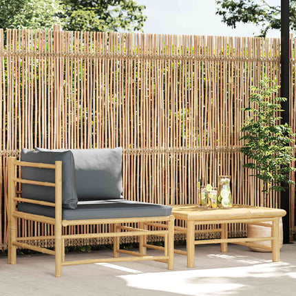 Loungegrupp för trädgården med mörkgråa dynor 2 delar bambu