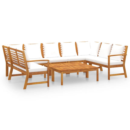 Loungegrupp med dynor 9 delar gräddvit massivt akaciaträ