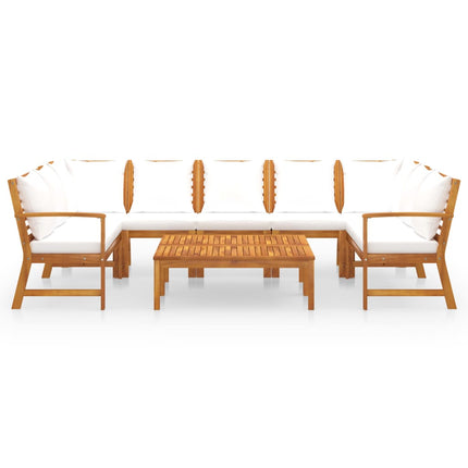 Loungegrupp med dynor 9 delar gräddvit massivt akaciaträ