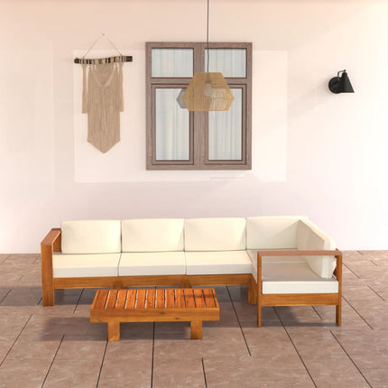 6-delad trädgårdsloungegrupp med kuddar 100x60 cm akaciaträ