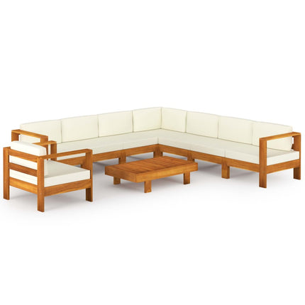 9-delad trädgårdsloungegrupp med kuddar 100x60 cm akaciaträ